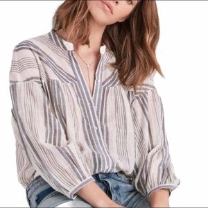 Lucky Brand Striped Balloon Sleeve Button Front XS